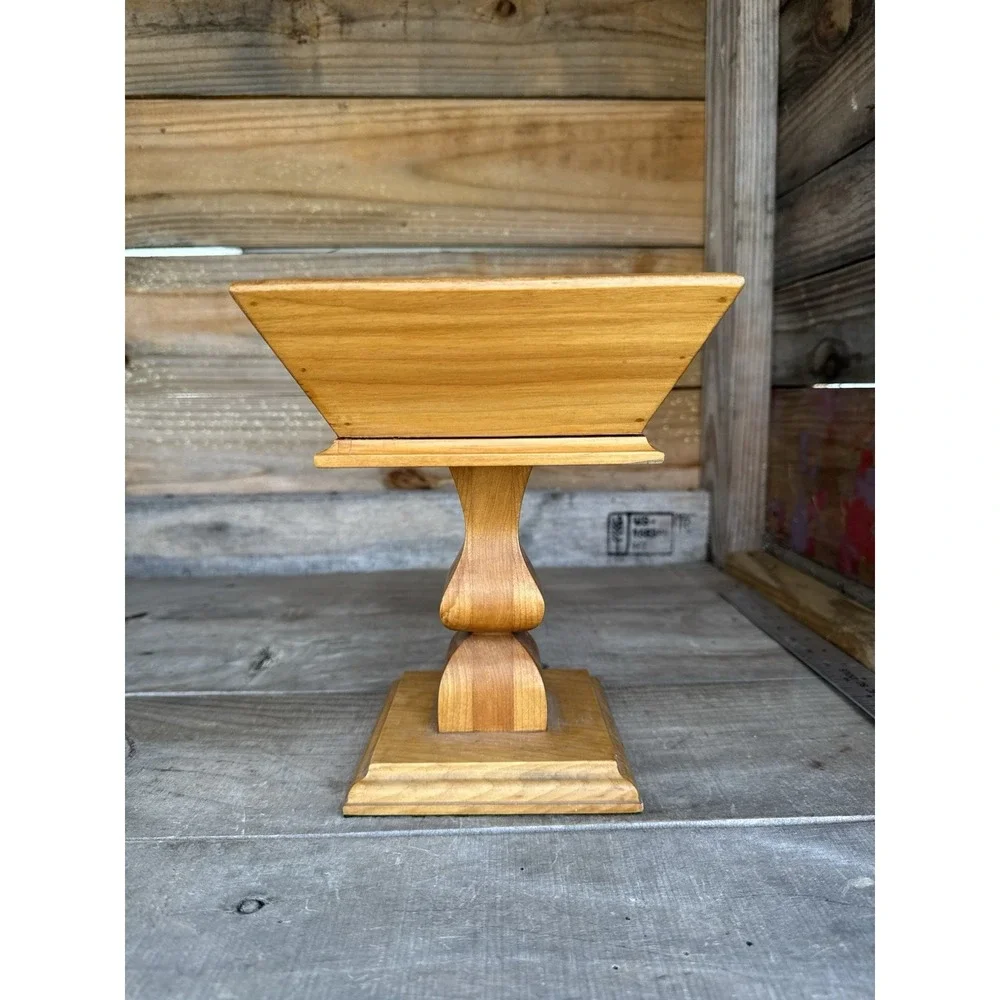 Vintage Wooden Pedestal Bowl Centerpiece MCM Square Fruit Bowl /Candy Dish
